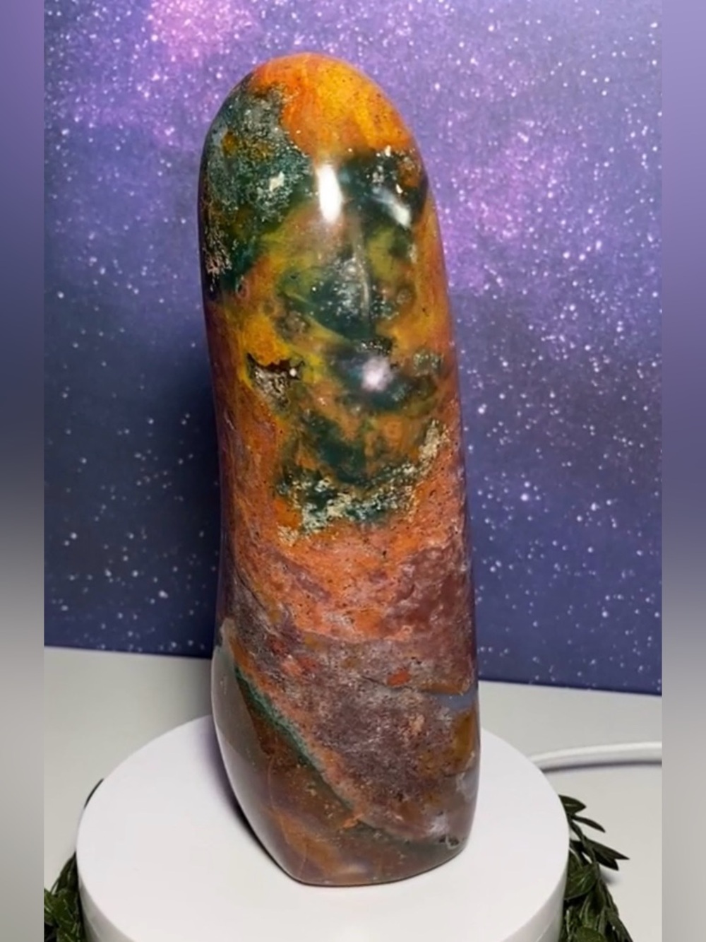 Polished Gorgeous Ocean Jasper Crystal Quartz Tower - Picture 8 of 14